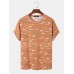 Men Cotton Allover Fish Print Round Neck Short Sleeve Leisure T  Shirts